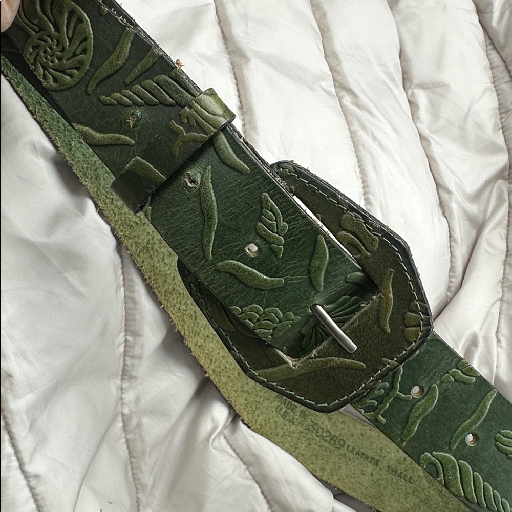 Green Embossed Leather Belt Made in the USA